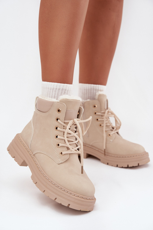 Dámske zimné topánky s kožušinou na zips svetlo béžové Tharika