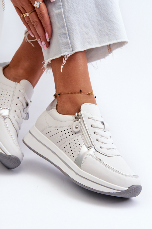 Dámske kožené tenisky na platforme biela ligustra