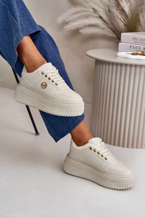 Sneakersy Sportovní Boty Dámské Zateplené Na Masivní Podešvi Béžové Verissha