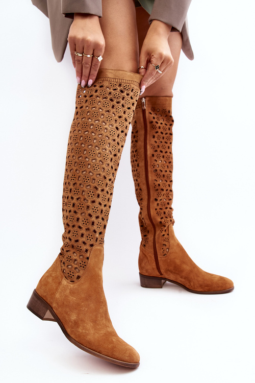 Zamšové kozačky s prošíváním Camel Pointe