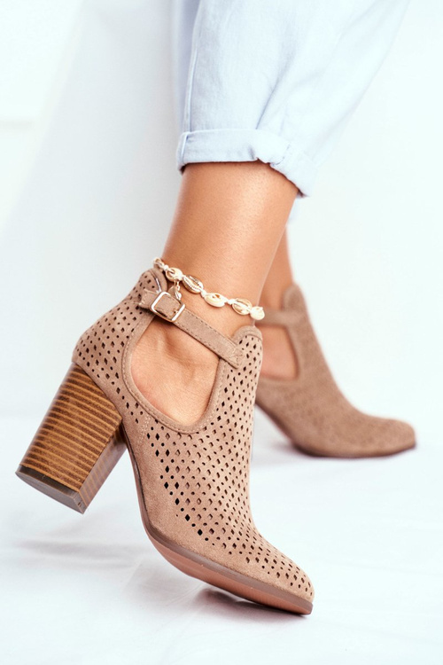 Dámske topánky na stĺpe semišovej otvorenej béžovej Morrena