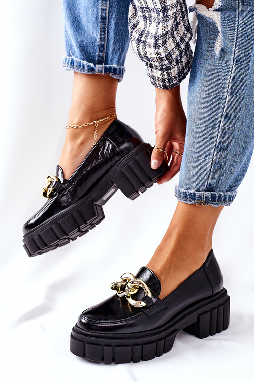 Dámské Boty Loafers Kůže Cerne Laura Messi 2339