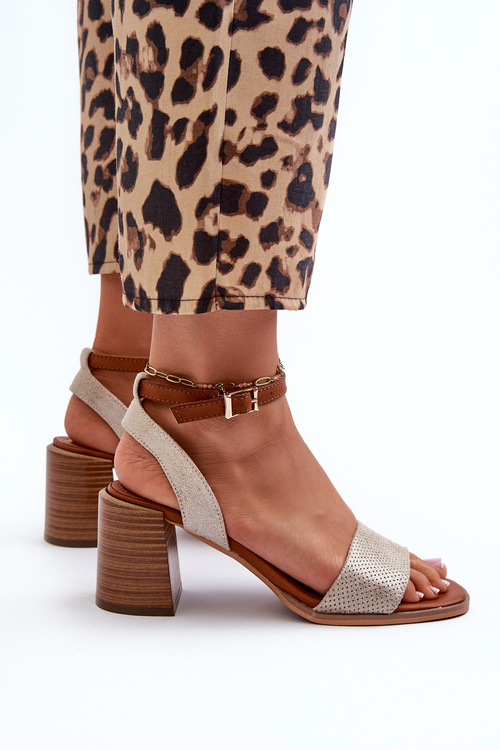 Dámske sandále na opätku z eko semišu zlaté Ronvia