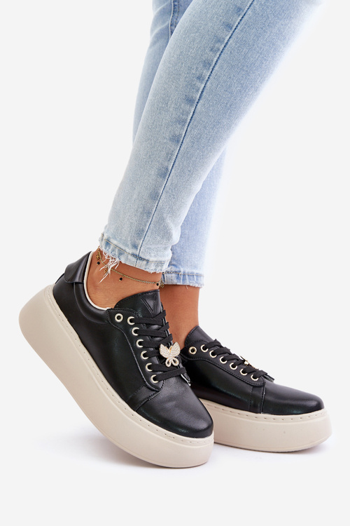 Kožené Dámske Tenisky Na Platforme S Pripínakom Vinceza 89101 Čierne