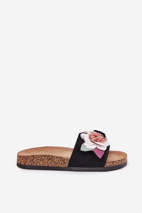 Dámské Pantofle S Květinami Na Korkové Platformě Černé Zinrosa