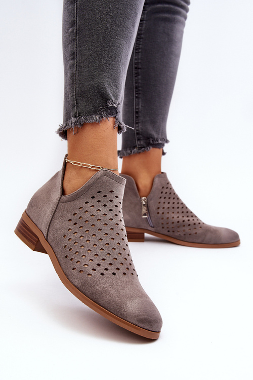 Nízké šedé dámské botky na ploché podrážce Janetris