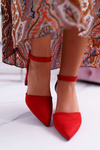 Dámské Lodičky Na Podpatku Semišové Červené Elegante