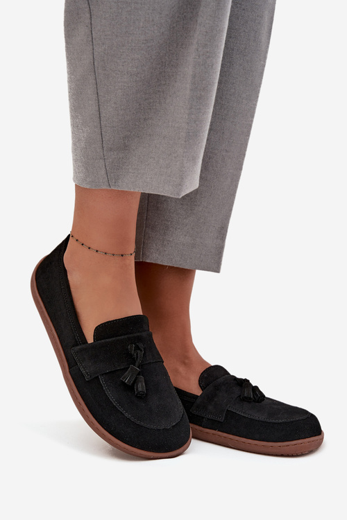 Kožené semišové mokasíny typu barefoot Zazoo 322 čierne