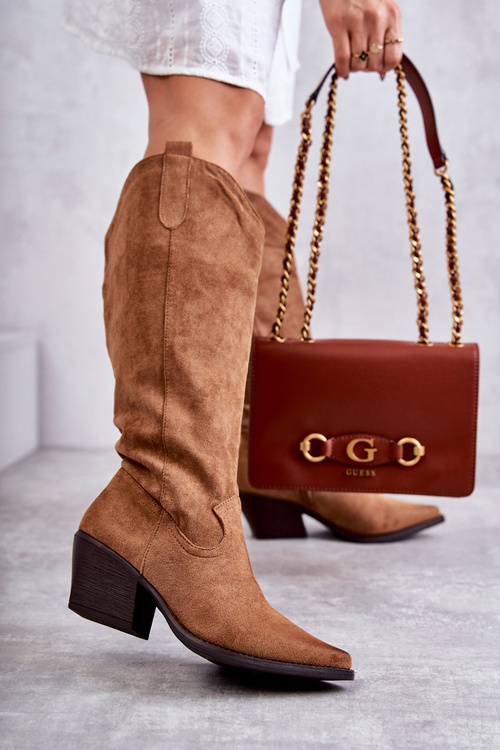 Semišové topánky hnedé kovbojské topánky Casey