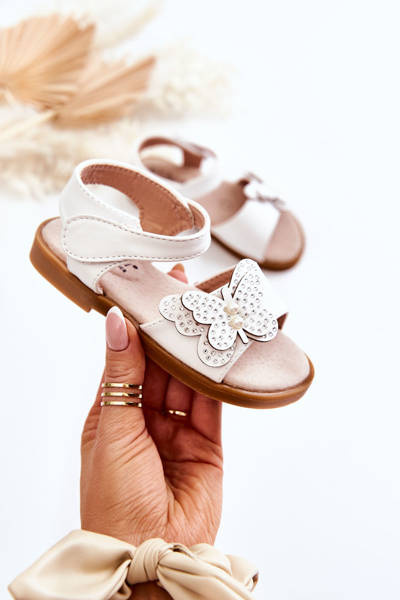 Detské kožené sandále motýle biele rolly