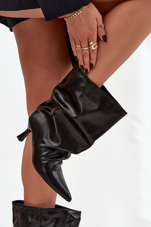 Šmýkacie dámske členkové čižmy na podpätku s vrásčeným horným dielom čierne Inarisse