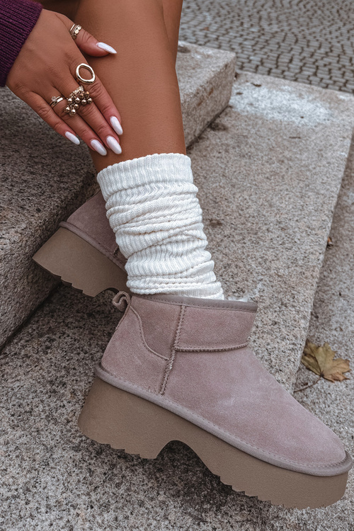 Dámske snehule z prírodného semišu s kožušinovou podšívkou Khaki Milora