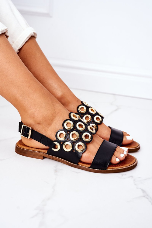 Kožené Prolamovane Sandály Lewski Shoes 3042 Černé