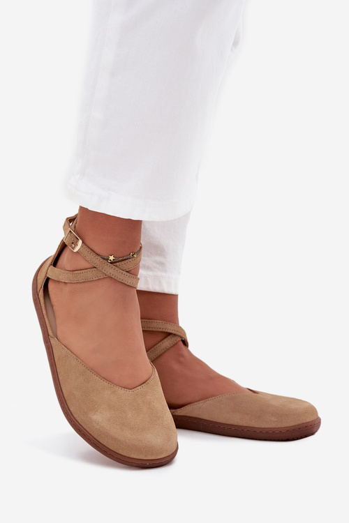 Semišové Baleríny Dámské Barefoot S Pásky Zazoo 191 Béžové