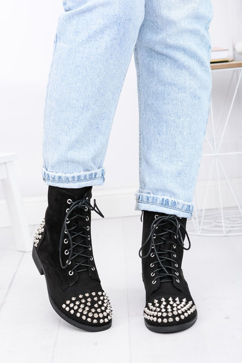 Dámske topánky Lu Boo Suede Black Workers s napätými cvočkami