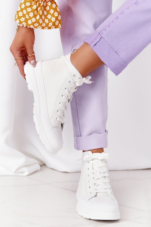 Dámské Kožené Tenisky Na Velké Podrážce Bílé Trissy