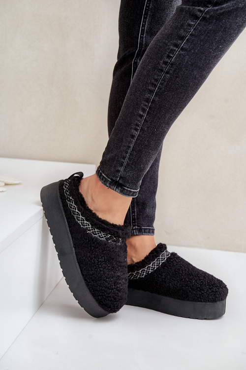 Sněhové boty na platformě s beránkovým kožíškem černé Mesirra