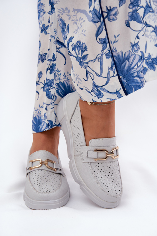 Dámske Kožené Mokasíny so Zlatým Detaile Jasnoszare Vinceza 88007