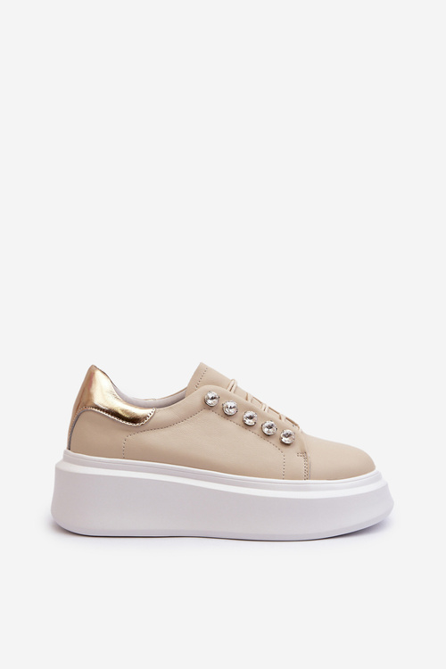 Dámske Kožené Tenisky Na Masívnej Platforme Bežové S.Barski LR628