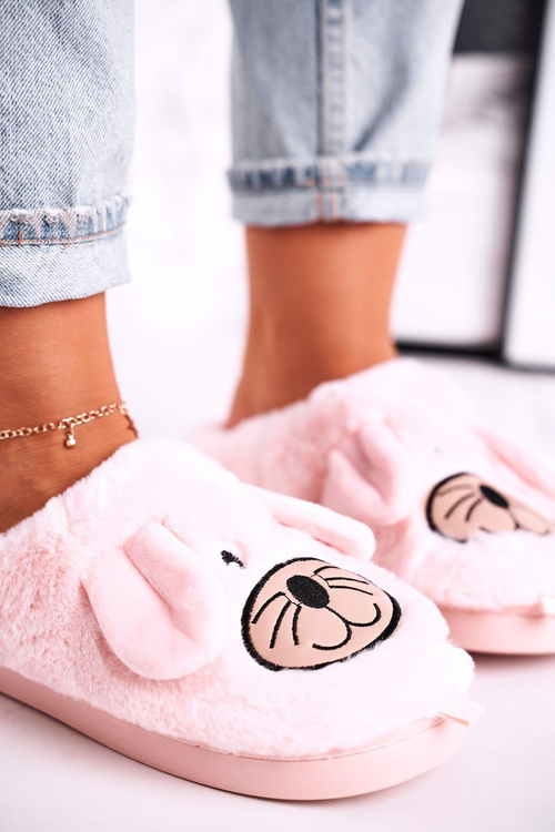 Dámské Kožené Myš Pantofle Růžové Home Sweet Home