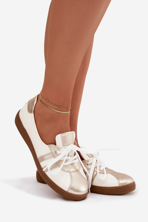 Kožené dámské polobotky typu barefoot Zazoo N1341 bílozlaté