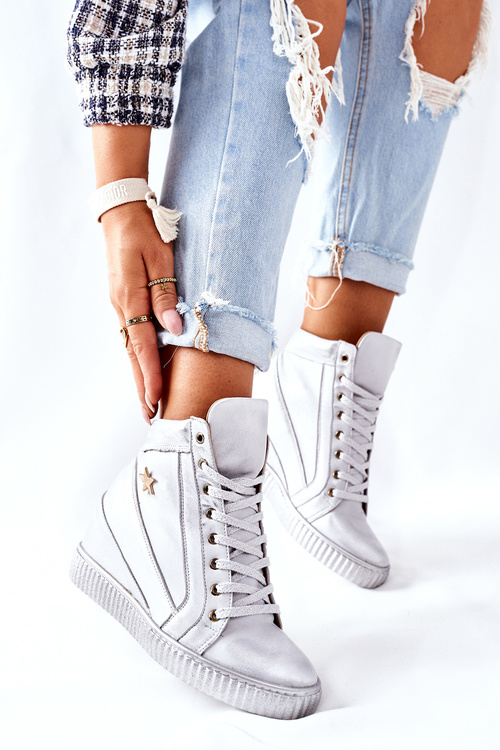 Dámska kožená kožená topánka Strieborná 3079