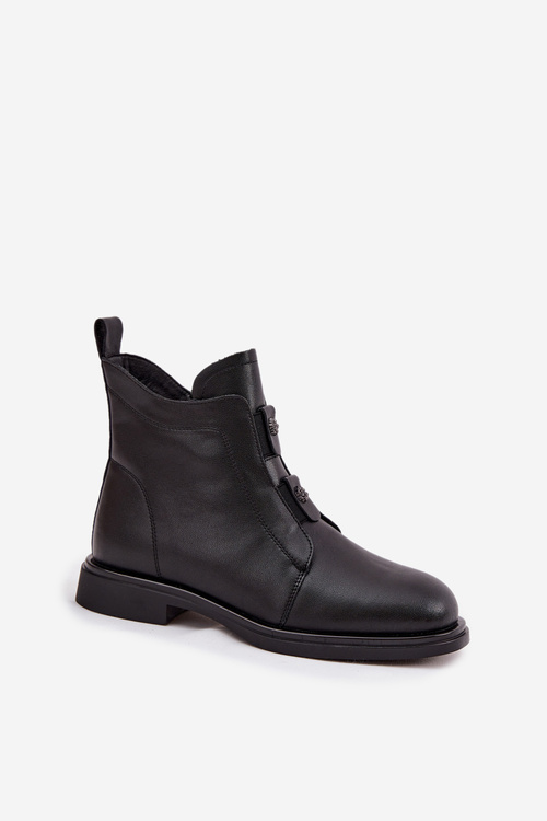 Kožené vyhřívané dámské kotníkové boty D&A MK52-026 Černé