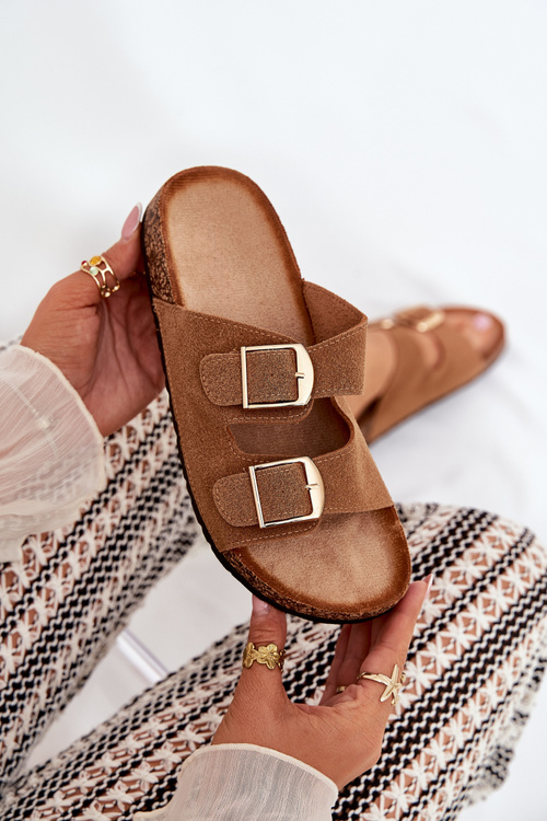 Dámske Sandále Na Korkovej Platforme So Zlatými Pritlačkami Camel Lisavionea