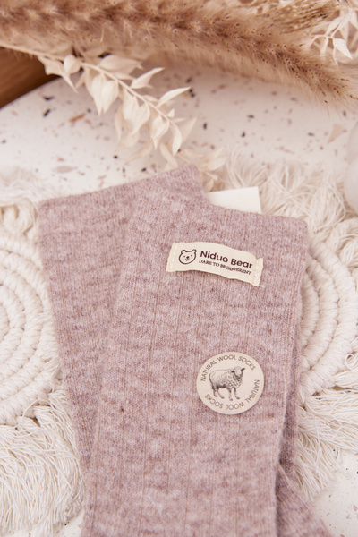 Teplé Vlněné Dámske Ponožky S Vyšívaním Béžové