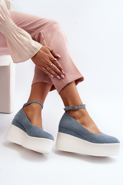 Dámské džínové espadrilky na podpatku modré Malla