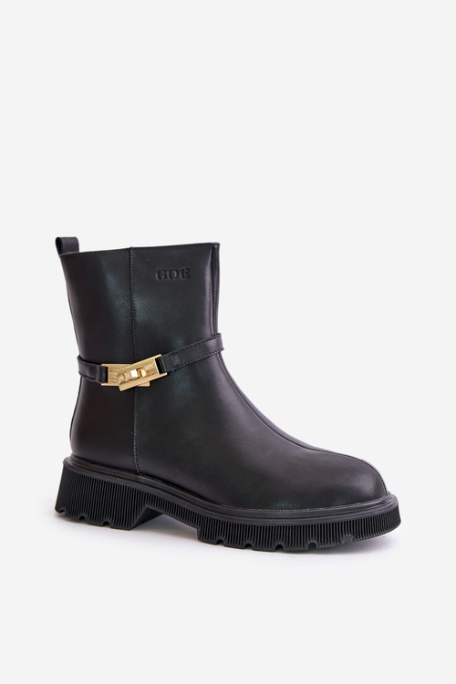 Kožené dámské boty s páskem zateplené GOE OO2N4150 Černé