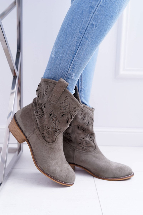 Dámské Ktníkové Boty Na Podpatku Perforované s Výřezy Olive Lalu