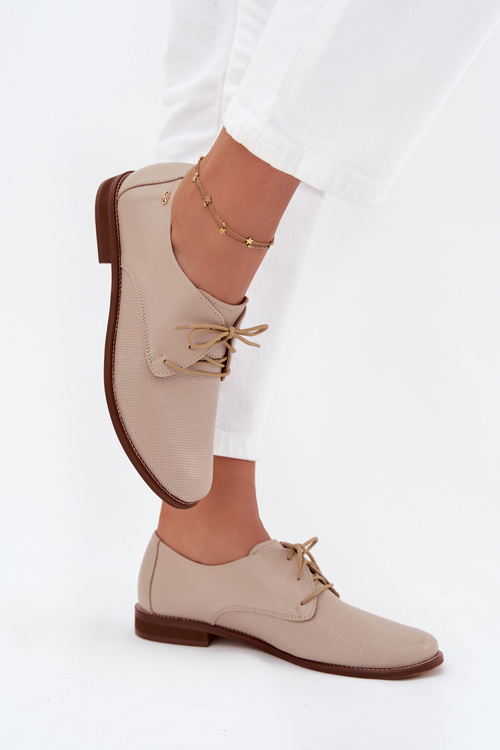 Dámské kožené elegantní šněrovací polobotky Zazoo 4238 béžové