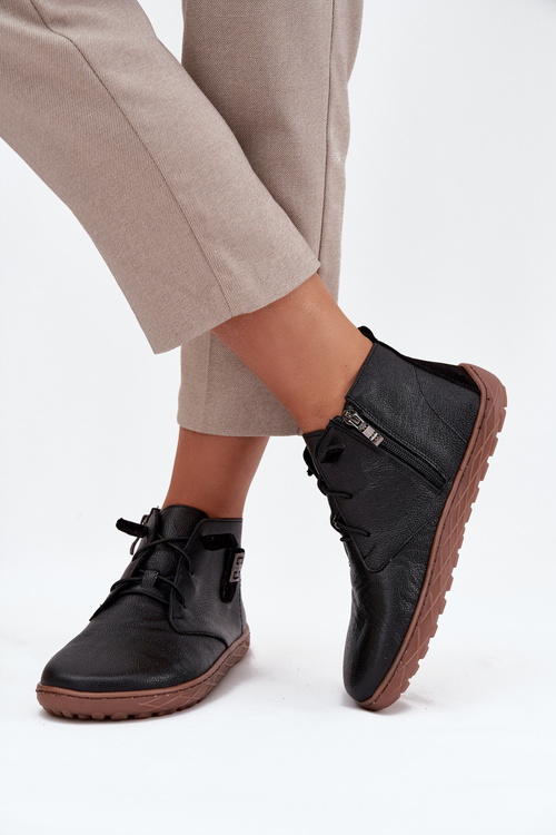 Kožené dámské polobotky Barefoot s ozdobným detailem Zazoo 30072 Černé