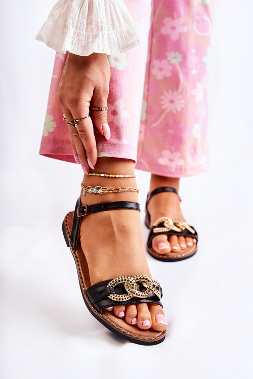 Dámské sandály na plochých podpatcích s řetízkem Černá Minevra