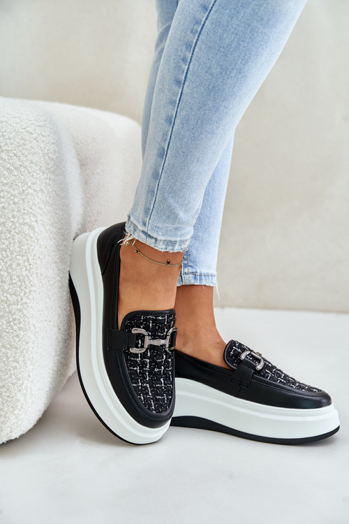 Kožené Dámské Mokasíny Na Platformě S Dekorací Černé Vinceza 89105