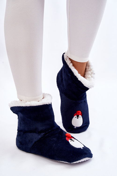 Dámské pantofle Teplé pantofle s tučňáky námořnická modrá