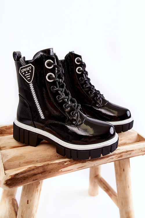 Lakované teplé kozačky se zipem černé Marcella