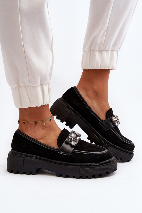 Dámské mokasíny s ozdobným páskem černé Nancille