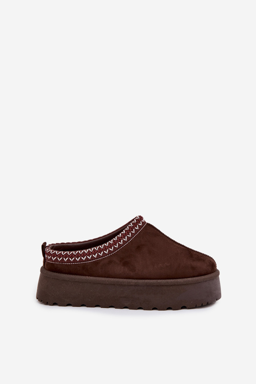 Nízke dámske snehule s výšivkou na platforme čokoládové Narirya