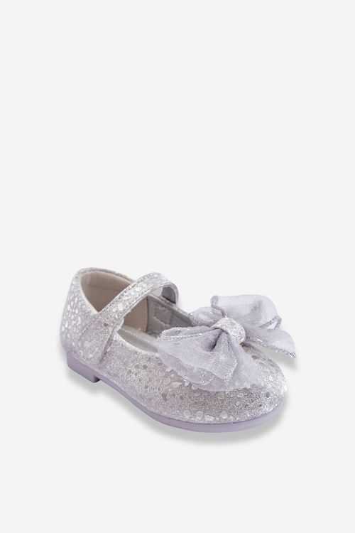Dětské balerínky s mašlí a třpytkami na suchý zip Stříbrno-Šedá Elisa