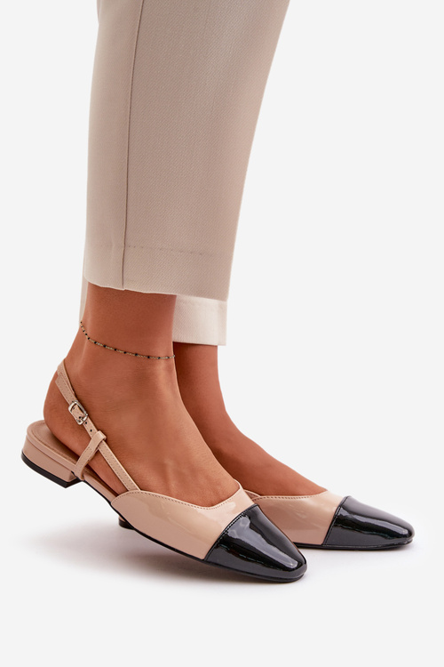 Lakované baleríny na nízkom podpätku s otvorenou pätou béžové Kairael