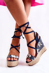 Módní vázané sandály na klínku námořnická modrá Recife