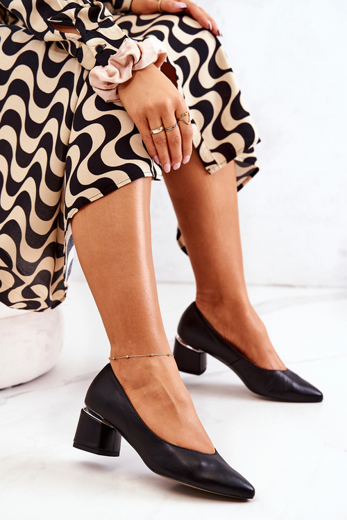 Kožené Lodičky Špička V Spitz Černe Marilyn