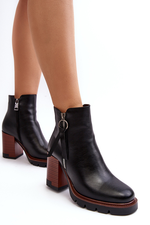 Dámské kožené botky na podpatku černé Brittney