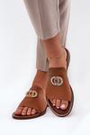 Elegantní Dámské Kožené Pantofle S Dekorací Zazoo 3008 Camel