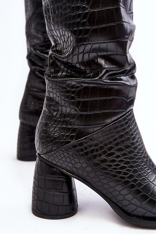 Dámske kolenné topánky na stĺpe, hadový vzor čierneho cerion