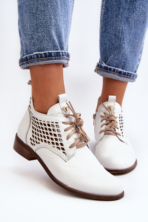 Zazoo 2878 Nízke Prekrojené Kožené Dámske Biele Topánky