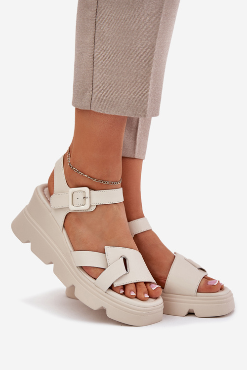 Dámske Kožené Sandále Na Klíne Artiker 54C1624 Béžové