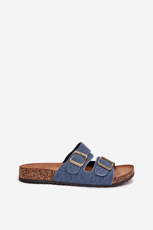 Dámske Šľapky Na Korkovej Platforme S Prackami Tmavý Jeans Vesina